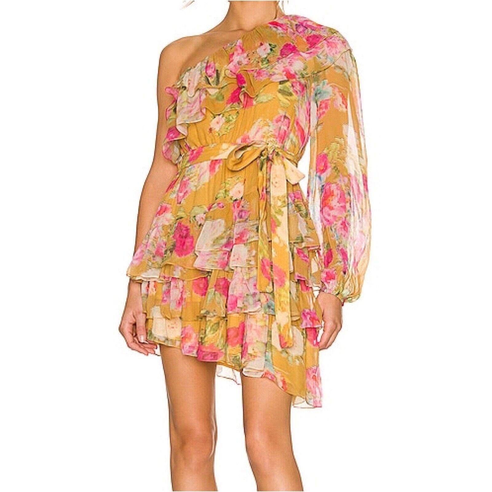 Nwt Rococo Sand Avar Belted One Shoulder Dress In Ochre Women’s Size Xs
